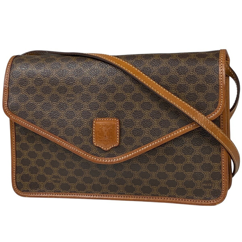 Celine Macadam shoulder bag logo clutch canvas brown
